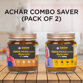 Homemade Achar Combo Saver Pack | Lemon Sweet + Lemon Khatta | Cured in Cold-Pressed Mustard Oil | No Preservatives (Pack of 2)